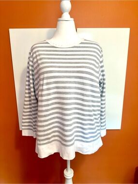 Elisabeth by Liz Claiborne Striped Crewneck Sweatshirt Size 1 / 1X